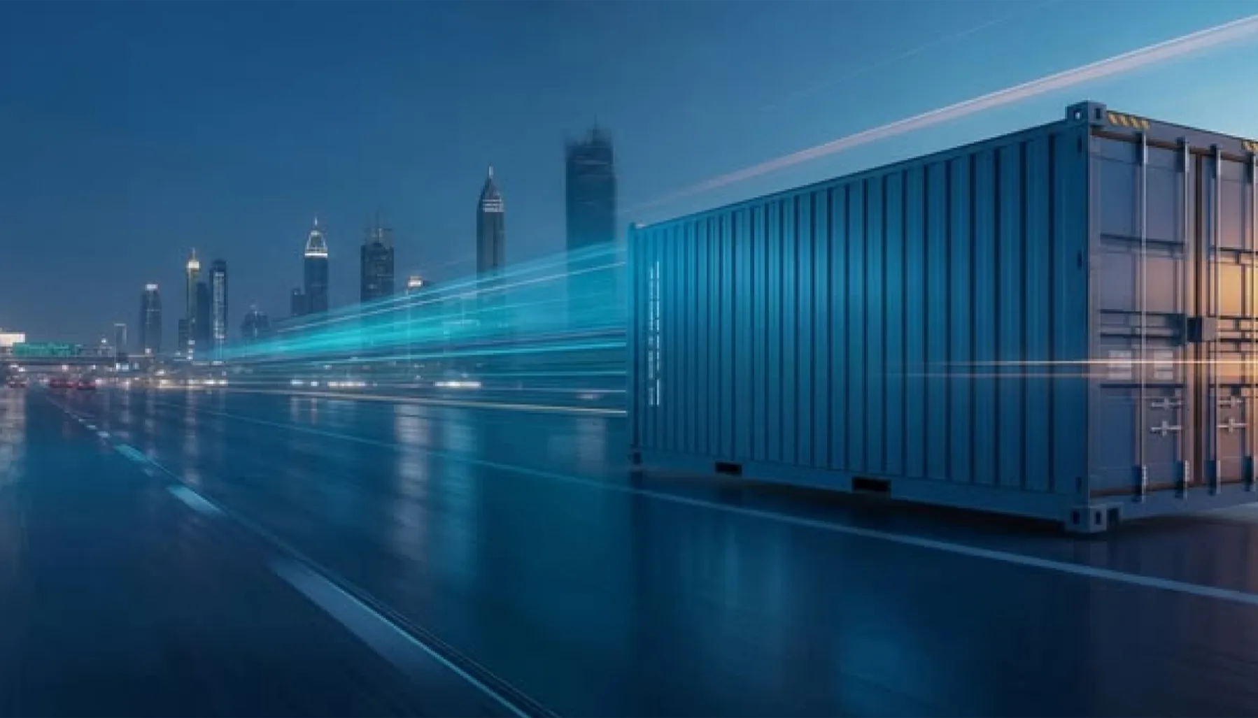 Intermodal container being transferred between rail and truck transportation